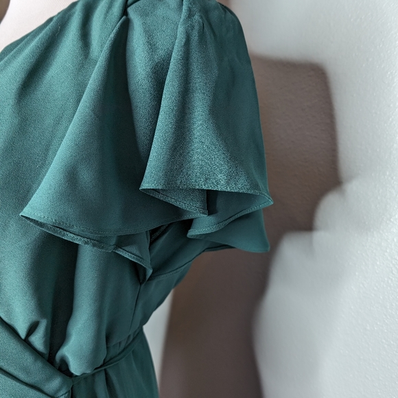 DB STUDIO green flutter sleeve georgette wrap bridesmaid dress formal size 16 - Picture 5 of 8